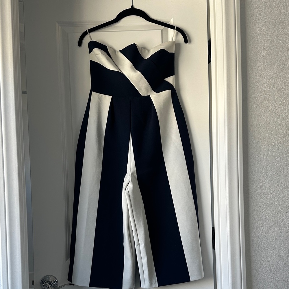 River Island Navy and White Striped Jumpsuit